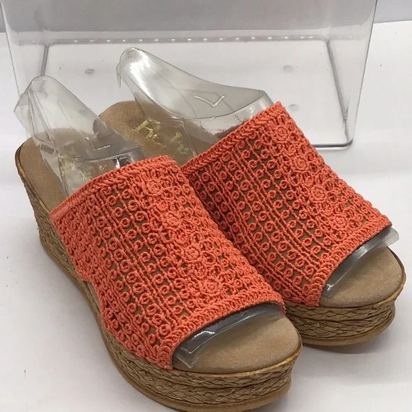 🌼3/$12🌼BUNDLE DEAL! Reba Orange Slide Print Wedge Heel Sandal - Picture 5 of 9